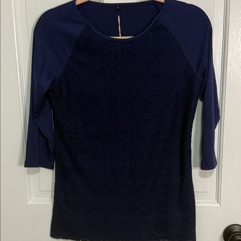 Elegant Navy Women's Lace Blouse